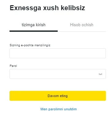 O'zbekistondagi Exness hisobingizga kiring