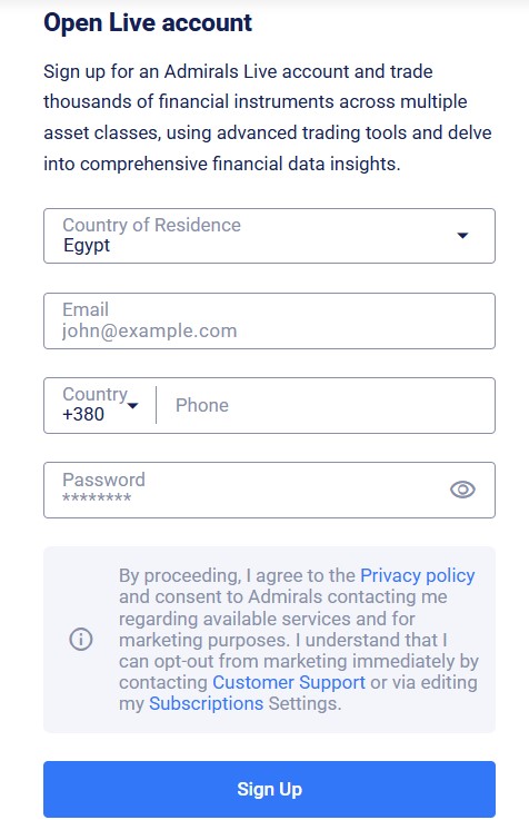 Настройка Учетной Записи Admiral Markets